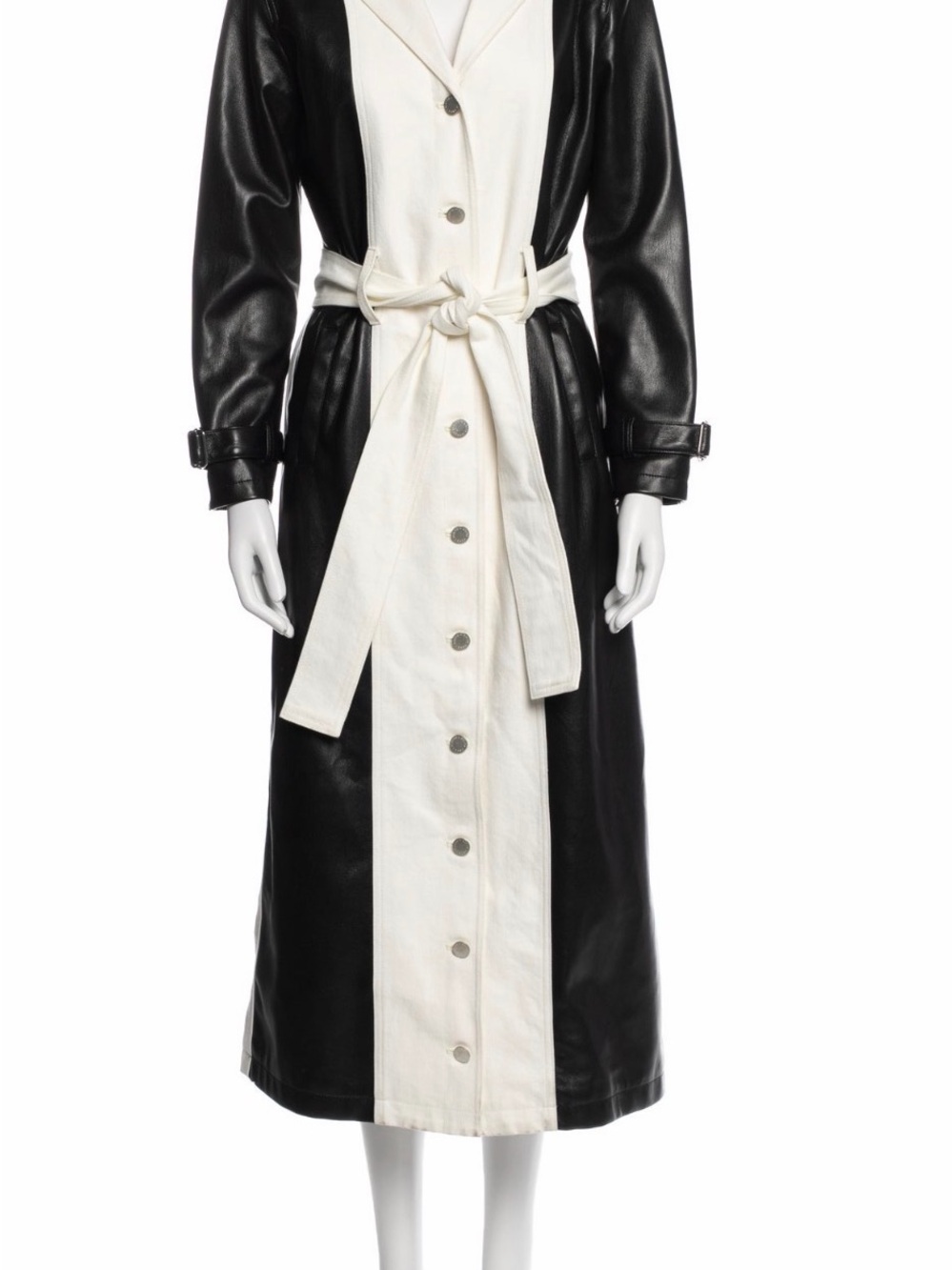 Alice + Olivia Black and White Faux leather Denim Two-Tone Trench Coat Jacket XS